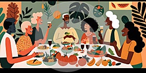 diverse group of people of different ages, races, and backgrounds gathered around a large table