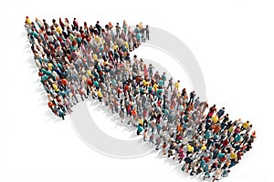 Diverse Group of People Forming Upward-Pointing Arrow â Vibrant Symbol of Growth, Unity, and Progress photo