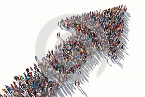 Diverse Group of People Forming Upward-Pointing Arrow â Vibrant Symbol of Growth, Unity, and Progress photo