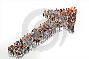 Diverse Group of People Forming Upward-Pointing Arrow â Vibrant Symbol of Growth, Unity, and Progress photo