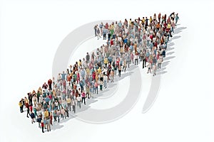 Diverse Group of People Forming Upward-Pointing Arrow â Vibrant Symbol of Growth, Unity, and Progress photo