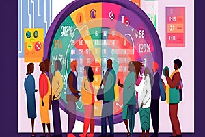 A diverse group of people gathered around a stock market ticker board, anxiously monitoring the fluctuating numbers. Generative AI