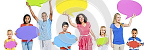 Diverse Group People Kids Holding Speech Bubbles Concept