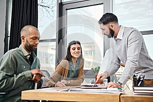 A diverse group of professionals discuss