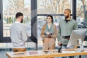 A diverse group of professionals discussing