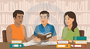 Diverse Group of Students Collaborating on Academic Research in a Modern Library Setting