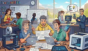 Students collaborating on STEM project 3D.