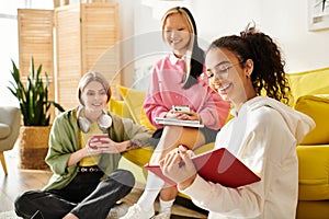 Diverse group of teenage girls sitting