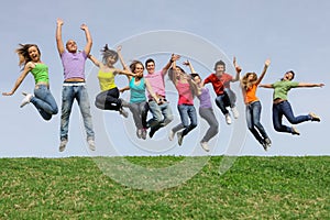 diverse Group teens, teenagers jumping