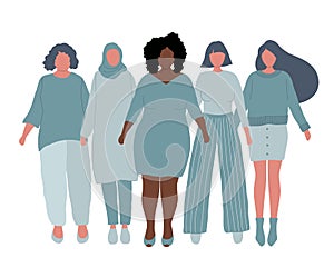 Diverse group of women are stand together. International Women`s Day concept