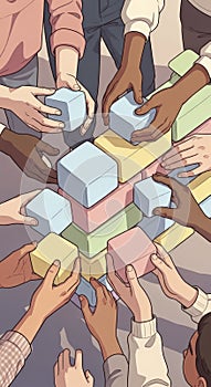 Diverse Hands Building Blocks Together