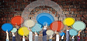 Diverse Hands Holding Colourful Speech Bubbles