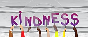 Hands holding the word Kindness.