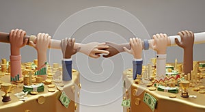 Diverse Hands Holding Ropes Together