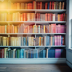 Diverse hues adorn an organized display of modern book collection