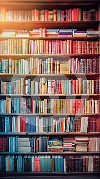 Diverse hues adorn an organized display of modern book collection