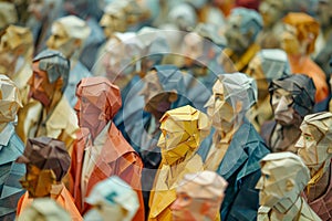 Diverse individuals made from paper, in a bustling crowd, A bustling crowd of diverse individuals, each unique in their paper- photo