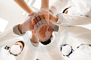 Diverse Medical Staff Team Hands Stack