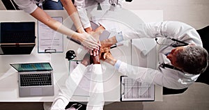 Diverse Medical Team Staff Hands Stack