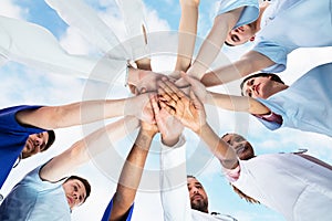 Diverse Medical Team Staff Hands Stack