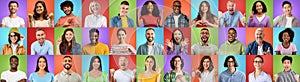Diverse Multicultural Females And Males With Happy Faces Posing On Bright Backgrounds
