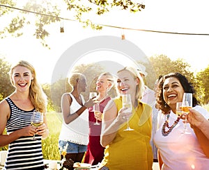 Diverse Neighbors Drinking Party Yard Concept