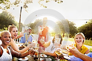 Diverse Neighbors Drinking Party Yard Concept