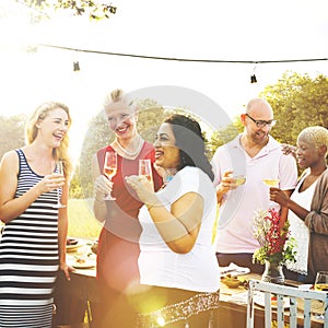 Diverse Neighbors Drinking Party Yard Concept