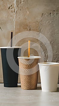 Diverse paper cups in varying sizes and colors cater to different preferences photo