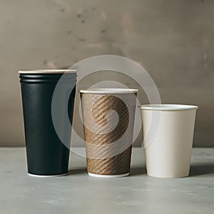 Diverse paper cups in varying sizes and colors cater to different preferences photo