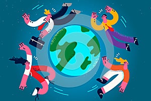 Diverse people around globe show teamwork