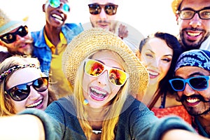 Diverse People Beach Summer Friends Fun Selfie Concept