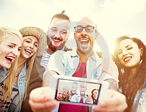 Diverse People Beach Summer Friends Fun Selfie Concept