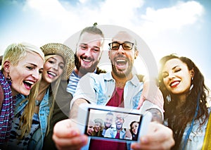 Diverse People Beach Summer Friends Fun Selfie Concept