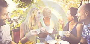 Diverse People Coffee Shop Outdoors Chat Concept photo