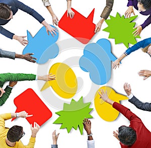 Diverse People with Colourful Speech Bubbles