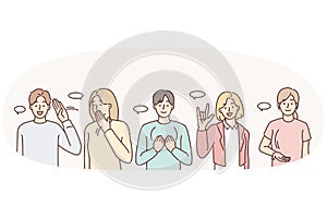 Diverse people communicate using sign language