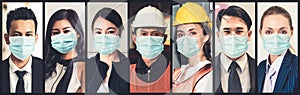 Diverse people with face mask protected from Coronavirus or COVID-19 photo set