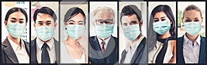 Diverse people with face mask protected from Coronavirus or COVID-19 photo set