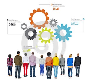 Diverse People Facing Backwards with Business Infographic photo
