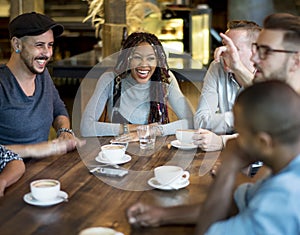 Diverse People Hang Out Coffee Cafe Friendship photo