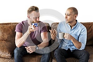 Diverse people having coffee together