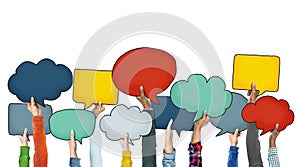 Diverse People Holding Colourful Speech Bubbles