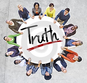 Diverse People Holding Hands with Truth Concept