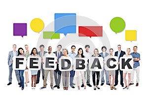 Diverse People Holding Word Feedback