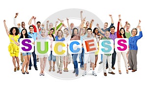 Diverse People Holding Word Success