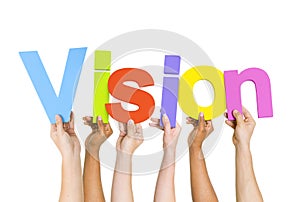 Diverse People Holding Word Vision