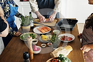 Diverse people joining cooking class