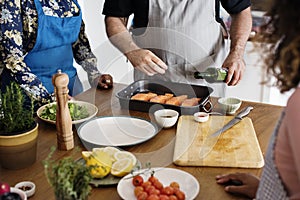 Diverse people joining cooking class