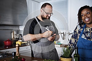 Diverse people joining cooking class